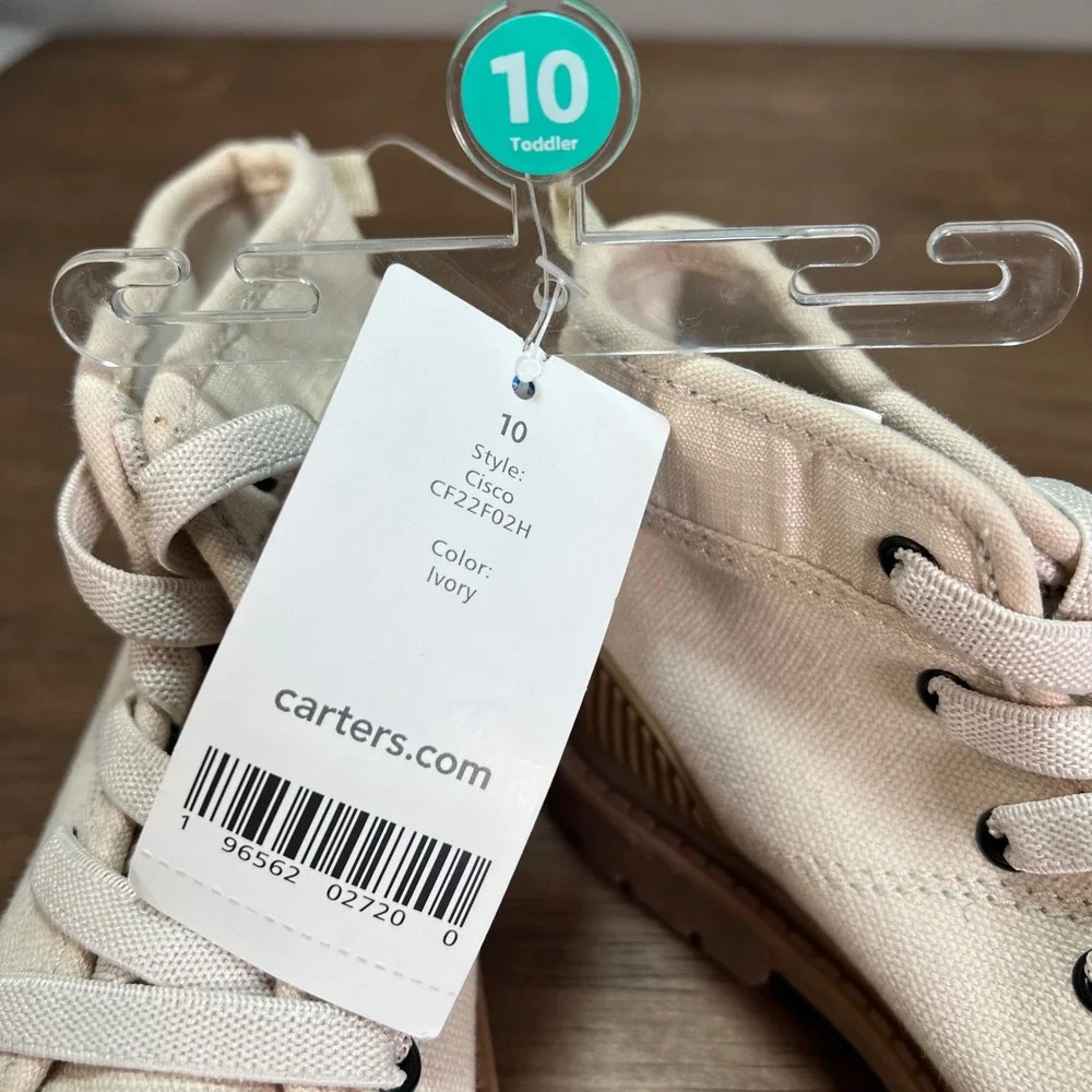 Carter's Cisco Toddler Shoes Unisex ‎ Ivory Canvas Lace Up Combat Boots Size 10